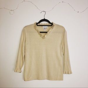 Sunshine yellow V-neck ruffled sweater